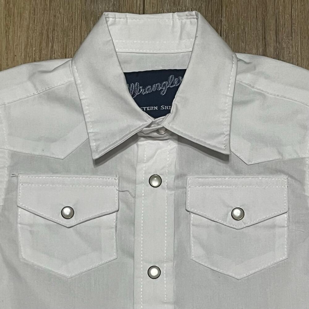 New Wrangler Boys Pearl Snap Long Sleeve Dress Shirt XXS 0-2 White Cowboy Rodeo - Picture 4 of 8
